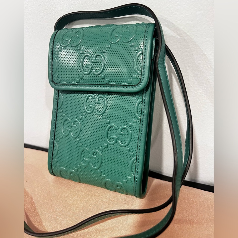 Gucci Embossed Leather Green Crossbody Mini Bag - Picture 2 of 5
